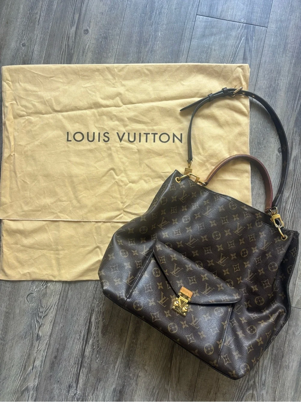 Louis Vuitton Monogram Canvas Shoulder Bag with Gold Hardware